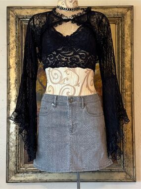 Express Gray Snakeskin Printed Denim Mini Skirt